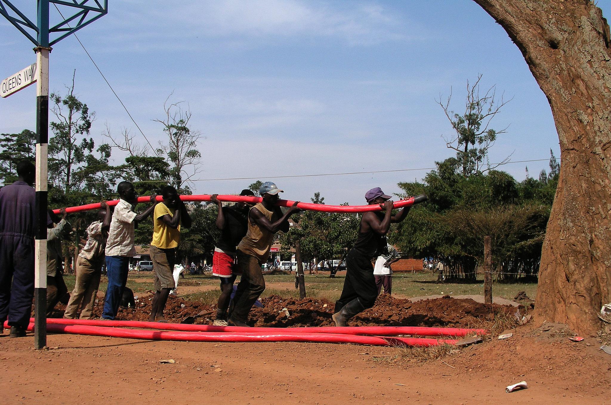 The road construction in Uganda. 