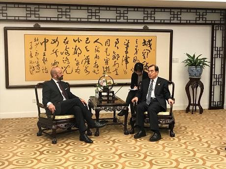 The UN Legal Counsel, Mr. Serpa Soares, and Vice Minister for Foreign Affairs, H.E. Mr. KONG Xuanyou discuss matters of common interest