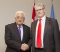 Mogens Lykketoft, President of the seventieth session of the General Assembly, meets with Mahmoud Abbas, President of the State of Palestine.