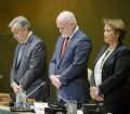 L-R, SG Guterres, PGA Thompson USG Pollard, during the minute of silence. 72nd plenary meeting Tribute to the memory of His Excellency Vitaly Churkin, late Permanent Representative of the Russian Federation to the United Nations