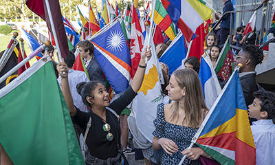 young woman with flag