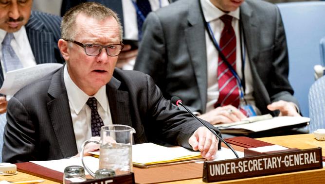 Jeffrey Feltman, Under-Secretary-General for Political Affairs, briefs the Security Council meeting 