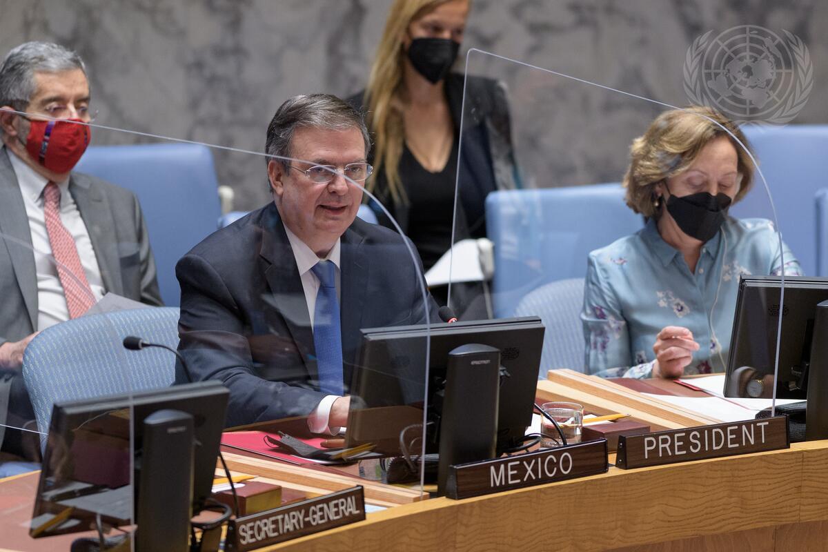 Security Council Meets on Small Arms - Marcelo Ebrard Casaubón, MFA Mexico and PSC November, chairs the Security Council meeting on small arms and the impact of the diversion and trafficking of arms on peace and security. (UN Photo/Manuel Elías)