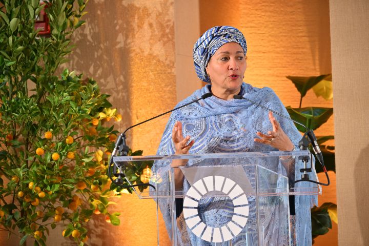 Deputy Secretary-General Amina Mohammed at a podium
