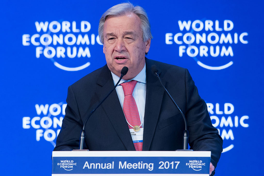 Secretary-General António Guterres addresses the World Economic Forum in Davos, Switzerland. Photo: World Economic Forum/Valeriano Di Domenico. 