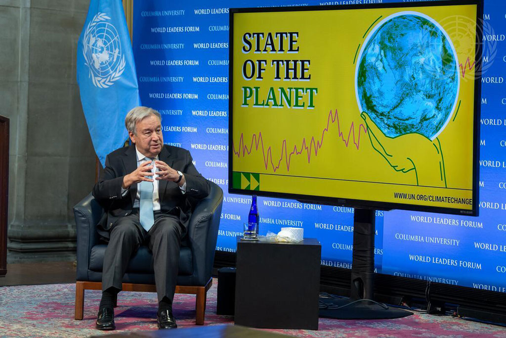 Secretary-General António Guterres discusses the State of the Planet at Columbia University in New York City. UN Photo/Eskinder Debebe