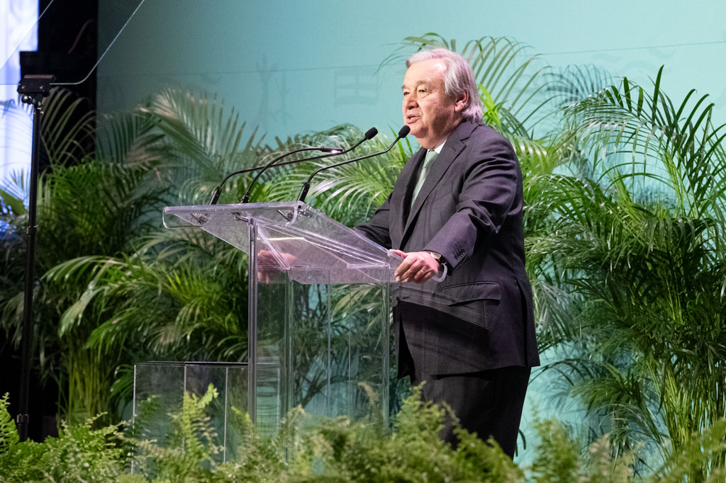 Secretary-General António Guterres delivers remarks at the UN Biodiversity Conference (COP15) in Montreal, Canada. UN Photo/Evan Schneider 