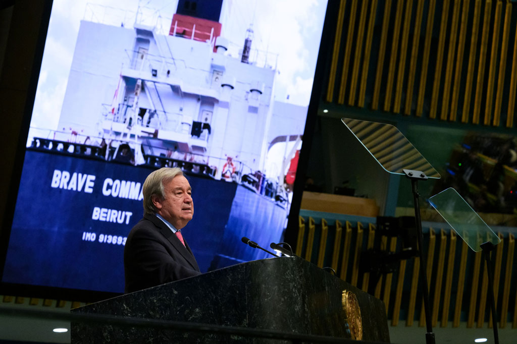 Secretary-General António Guterres addresses the opening of seventy-seventh session of the UN General Assembly Debate. UN Photo/Mark Garten