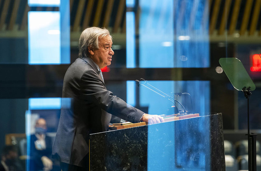 Secretary-General António Guterres addresses the general debate of the General Assembly’s seventy-fifth session. UN Photo/Mark Garten