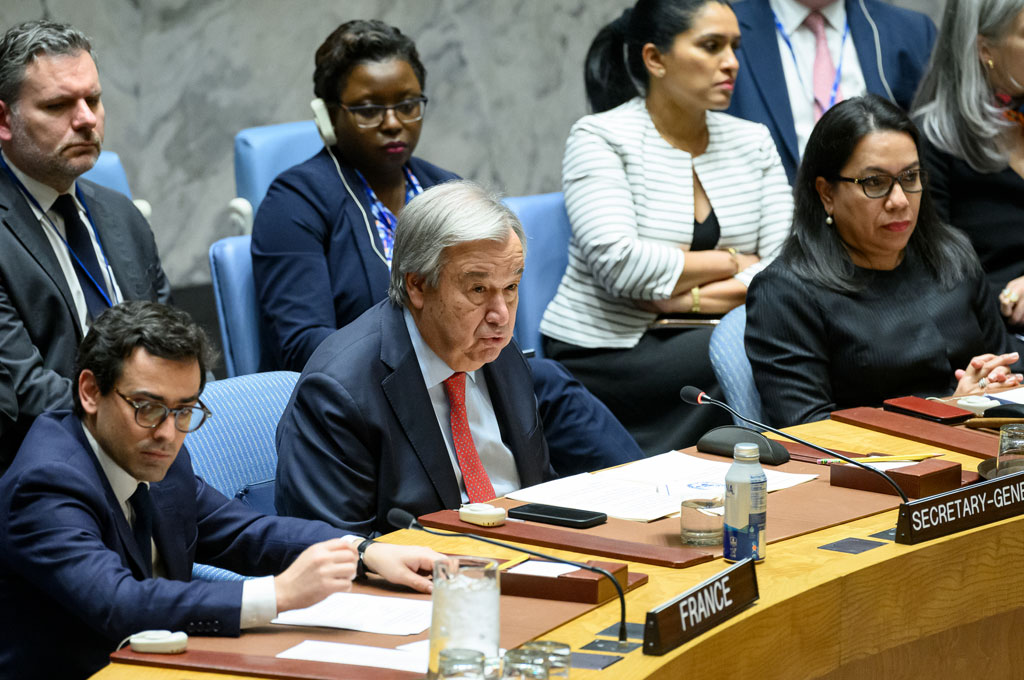 Secretary-General António Guterres addresses the UN Security Council meeting on maintenance of peace and security of Ukraine. UN Photo/Loey Felipe