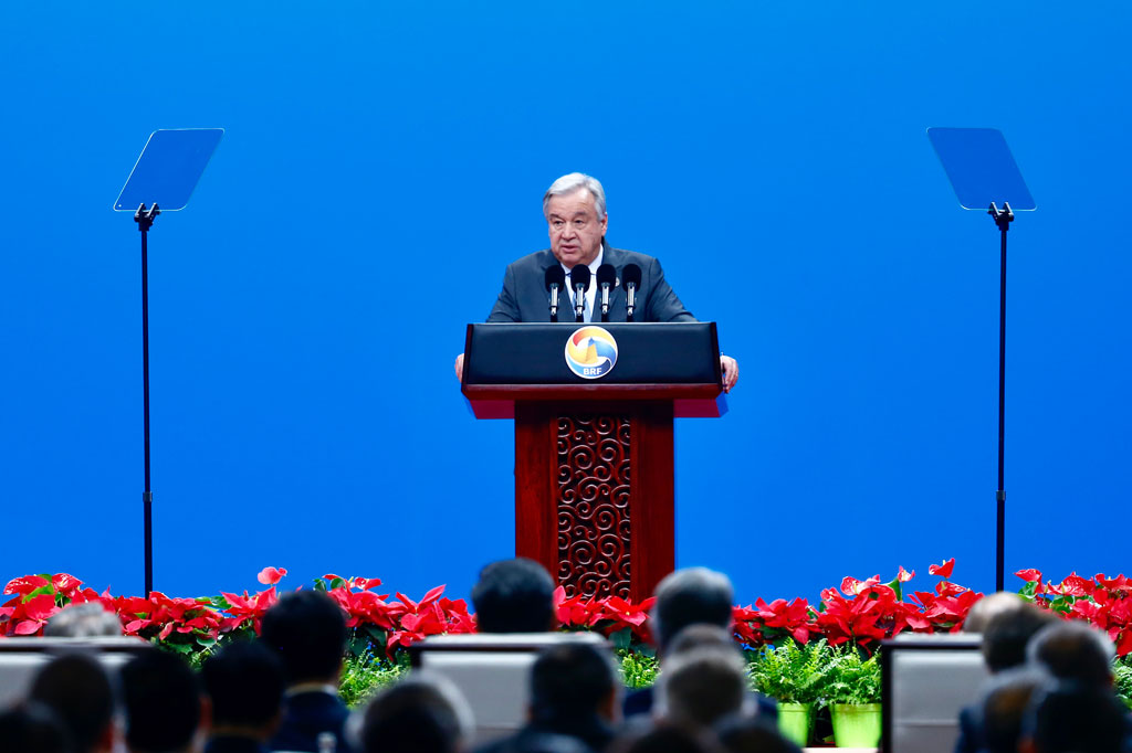 Secretary-General António Guterres addresses the opening of the Belt and Road Forum in Beijing, China. UN Photo/Zhao Yun