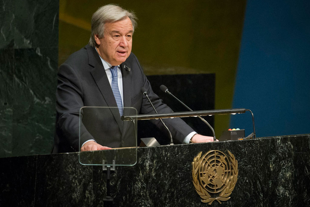 Secretary-General António Guterres addresses audience at the UN General Assembly's Observance of the International Day of Commemoration in Memory of the Victims of the Holocaust. UN Photo/Manuel Elias