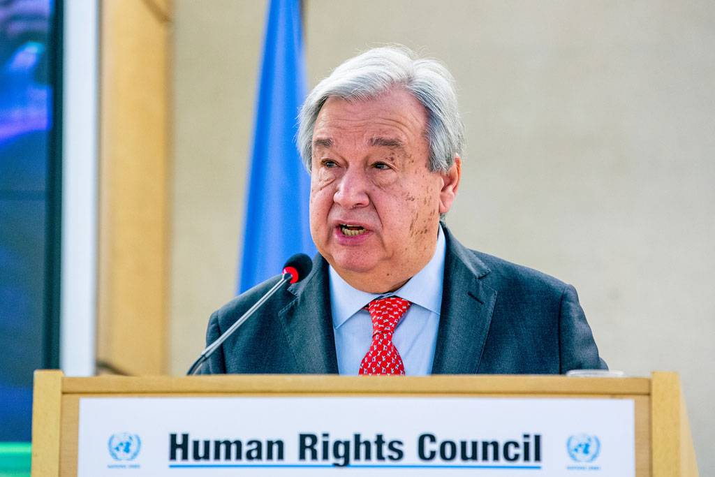 Secretary-General António Guterres addresses the 55th session of the Human Rights Council in Geneva. UN Photo/Elma Okic
