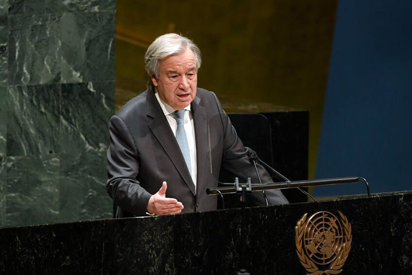 Secretary-General António Guterres briefs the General Assembly on his priorities for 2021 and also a report on the work of the Organization. UN Photo/Evan Schneider