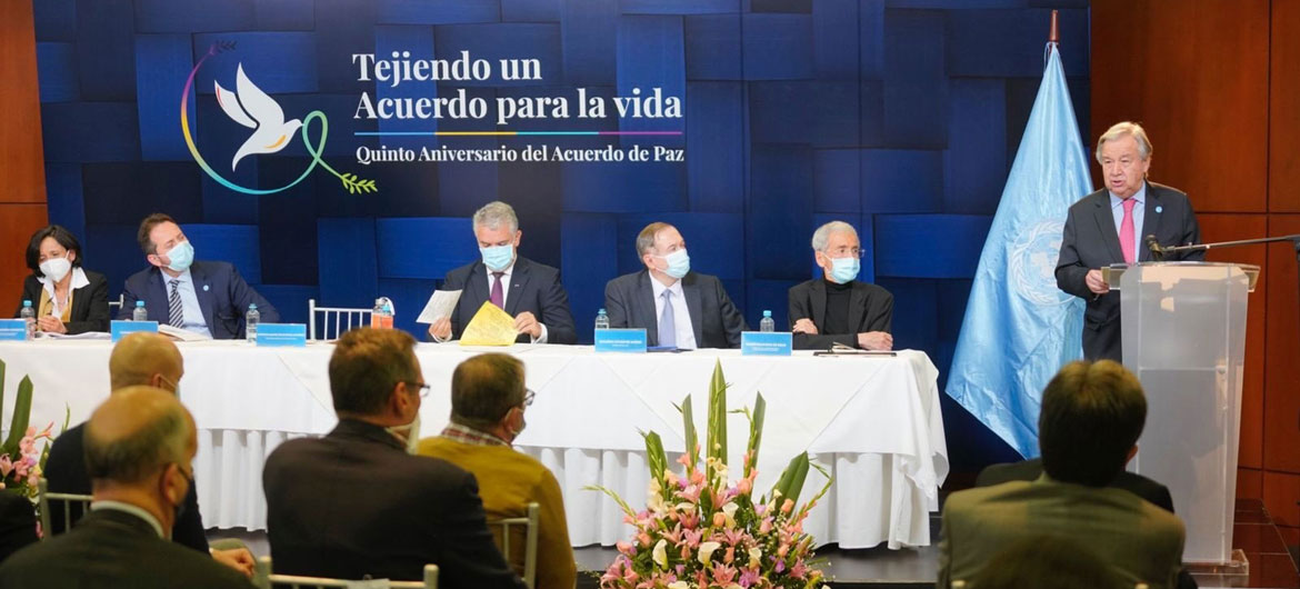 Secretary General António Guterres delivers remarks at the Special Justice for Peace event in Colombia. Photo: UNMVC