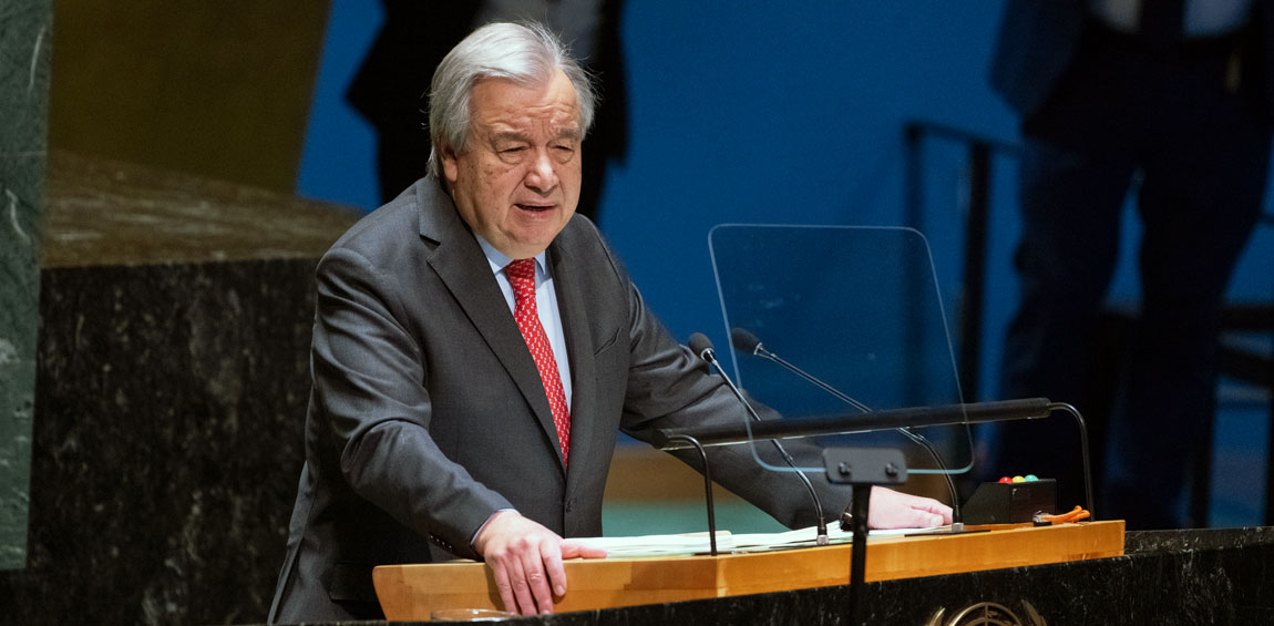 Secretary-General António Guterres briefs UN General Assembly member states on the work of the organization and his priorities for 2024. UN Photo/Eskinder Debebe