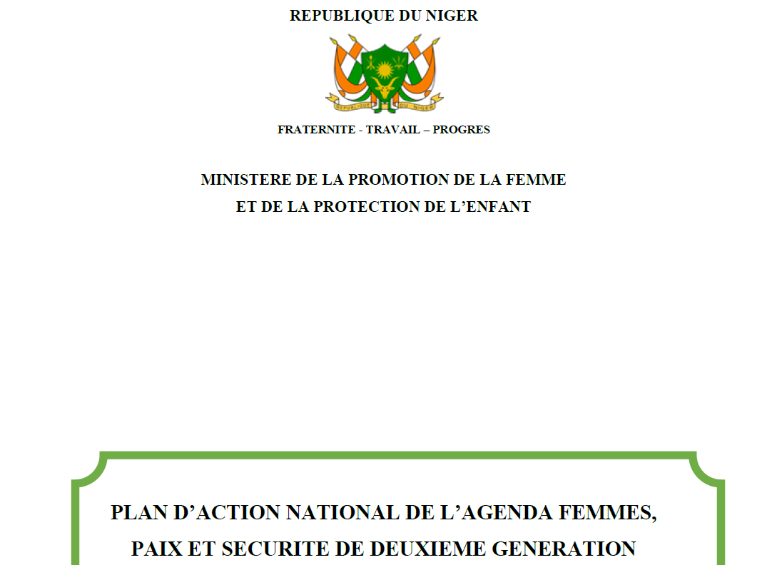 Cover of Niger National Action Plan on WPS 2020 - 2024