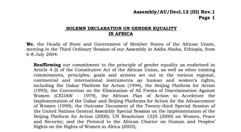 Cover of Solemn Declaration on Gender Equality in Africa, 2004