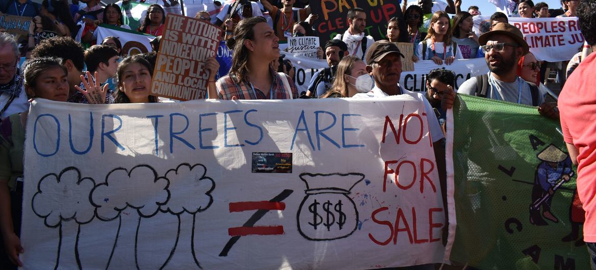 Grupo de manifestantes con pancartas.