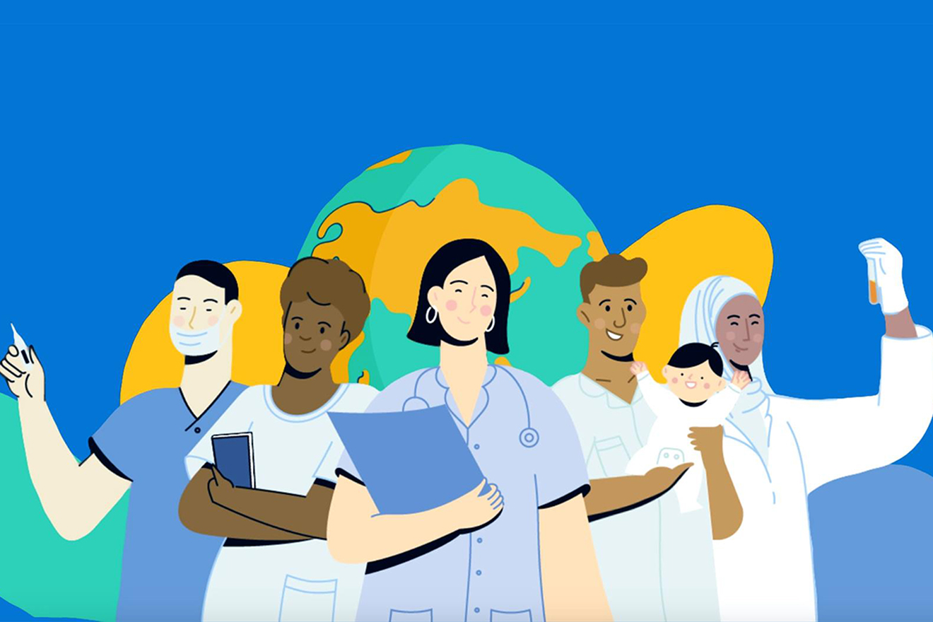An illustration depicting nurses and midwives of various race, gender and affiliation.
