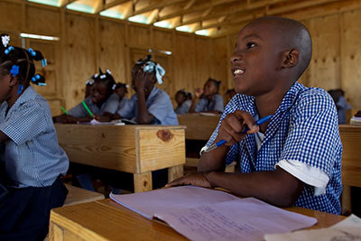 Students inside a newly built classroom