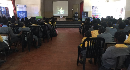 Students participate in a film screening at Lusaka Girls High School 