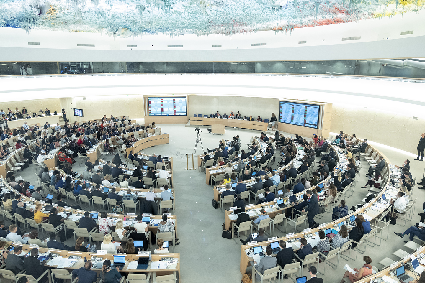 A wide view of the Human Rights Council in session.