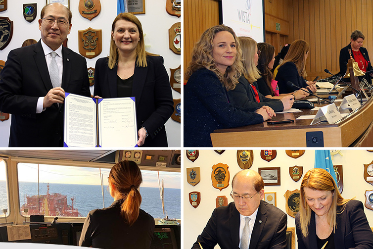 collage of women and officials in the maritime sector