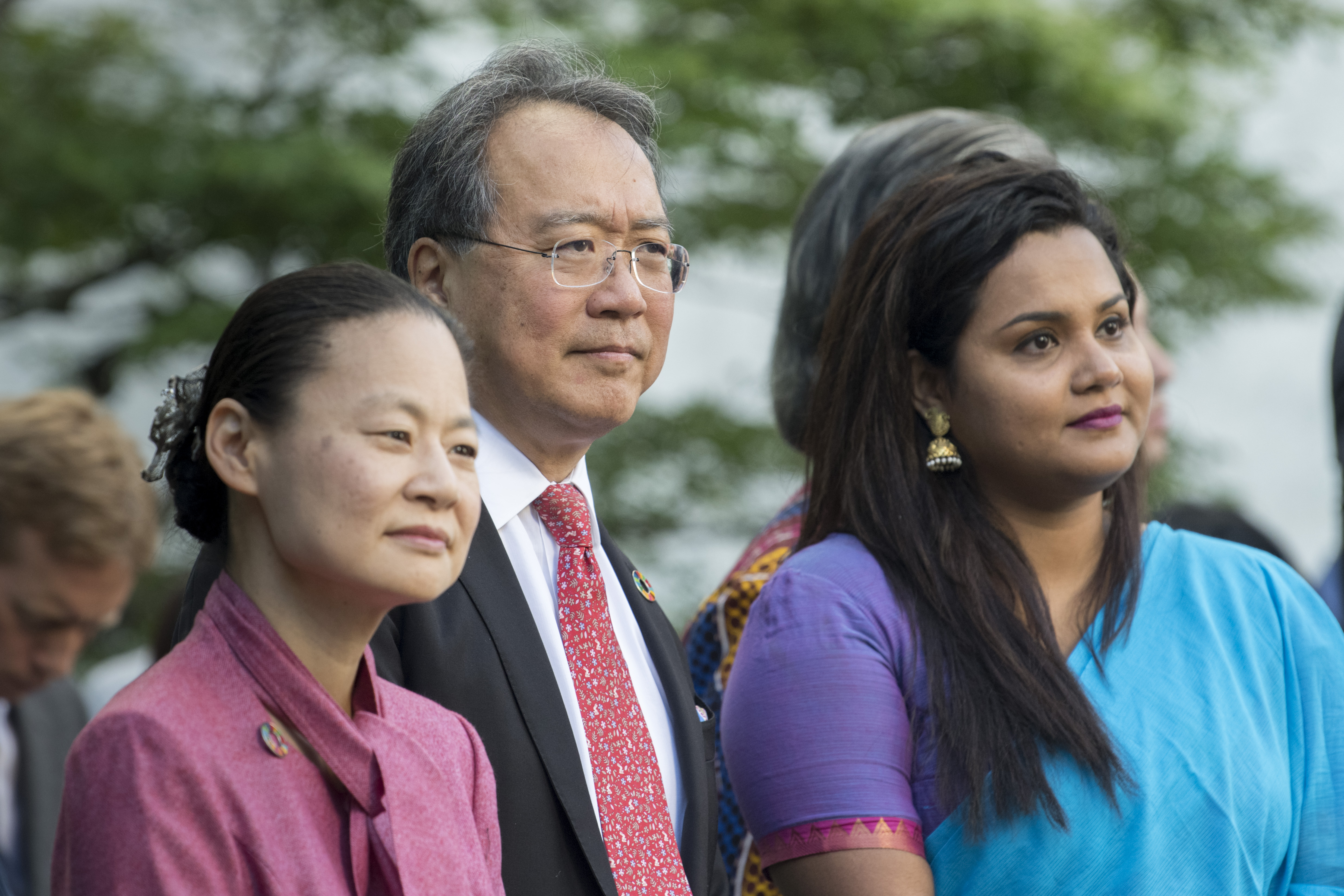 UN Messengers of Peace Yo-Yo Ma and Midori Goto, and Jayathma Wickramanayake, UN Secretary-General's Envoy on Youth, attend the ceremony in observance of the International Day of Peace (21 September) at UN headquarters. 20 Sep 2019/ UN Photo/Mark Garten