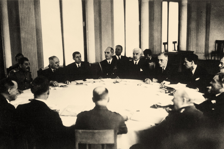 Leaders of the major allied powers of World War II meeting at Yalta in the Russian Crimea