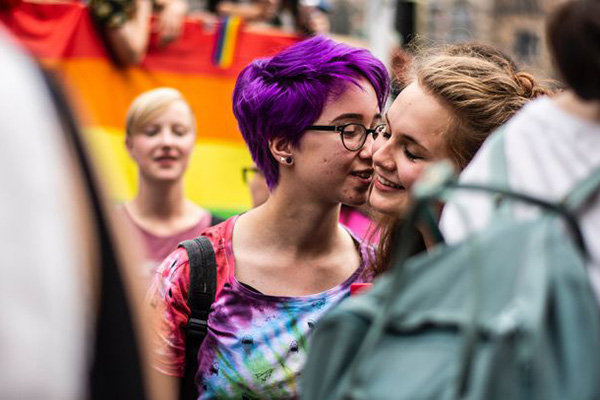 Two girls in a crowd