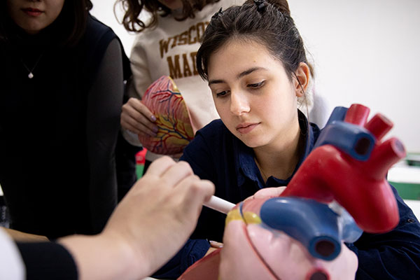 Girl in science class