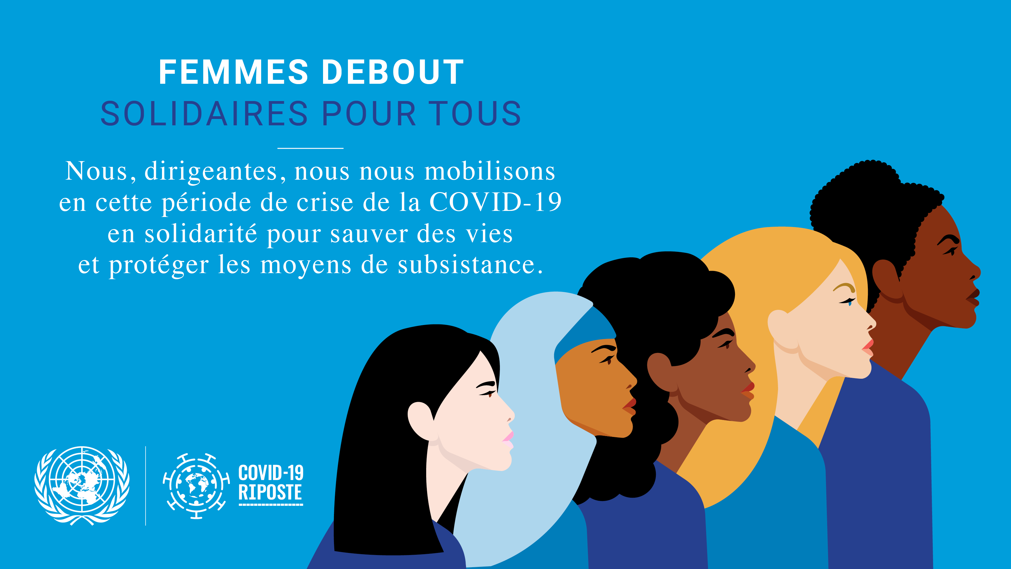 Visuel bleu de la campagne de l'ONU. Illustration de profils de femmes