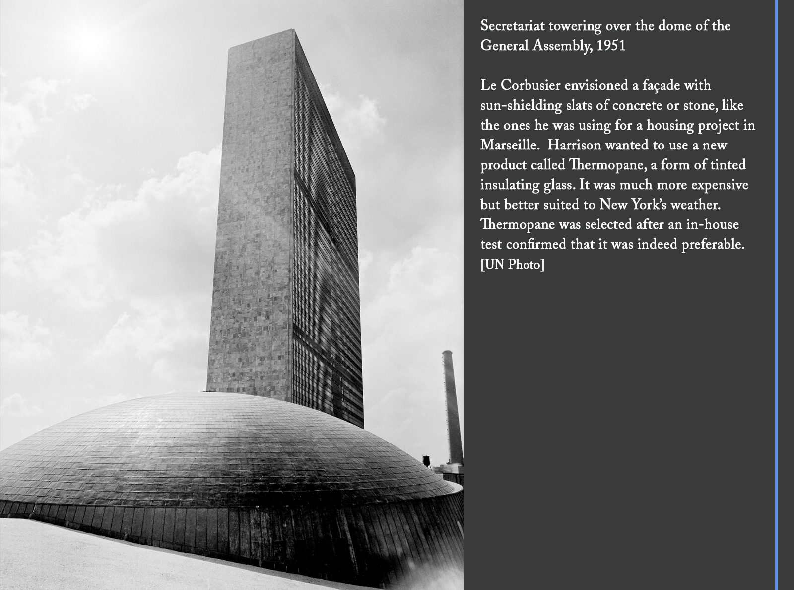 The Secretariat towering over the dome of the General Assembly, 1951 