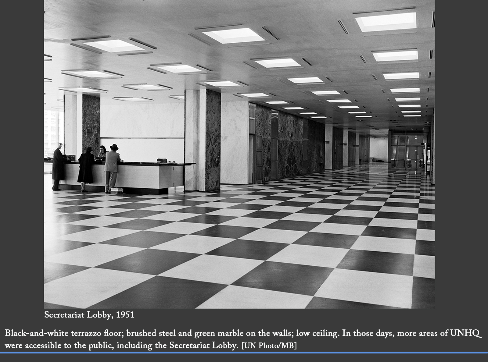 The Lobby of the Secretariat Building from the south, 1951  