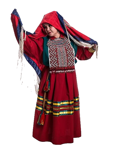 Indigenous woman dancing with her traditional clothes 