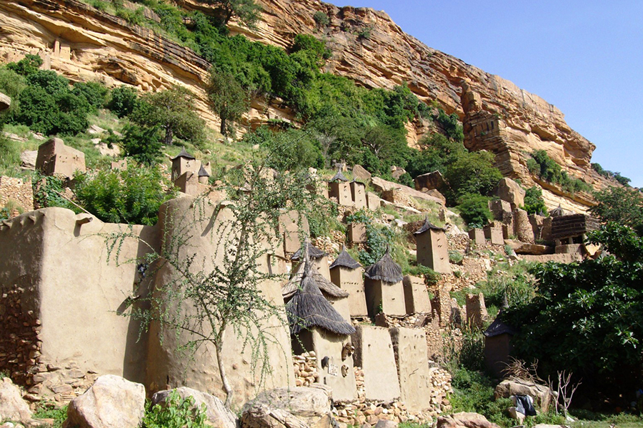 Mud structures along a cliff’s side. 