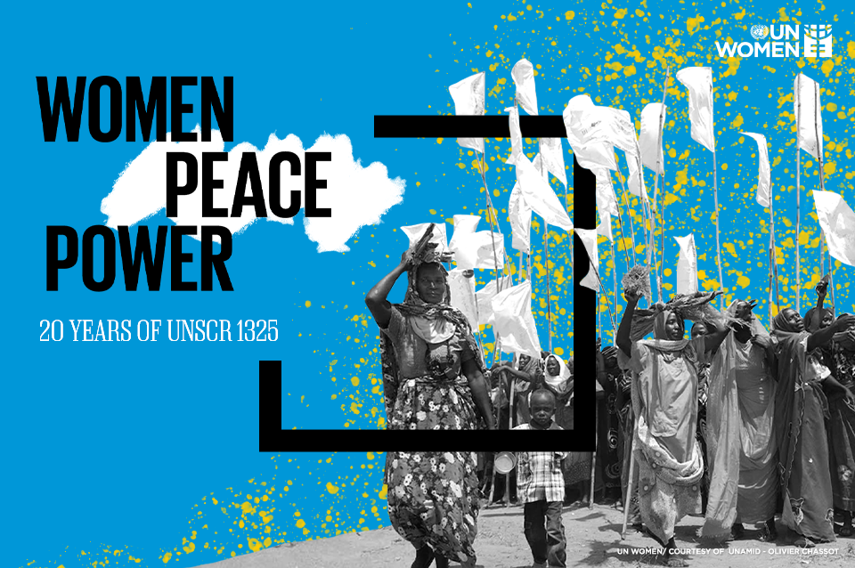 Women peacekeepers paint a mural of a dove and the world.