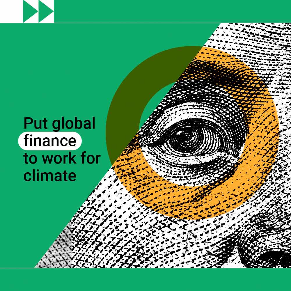 Card reads: Put global finance to work