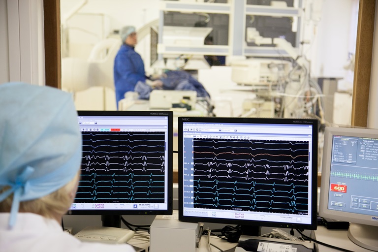Screens showing heart rates lines. 