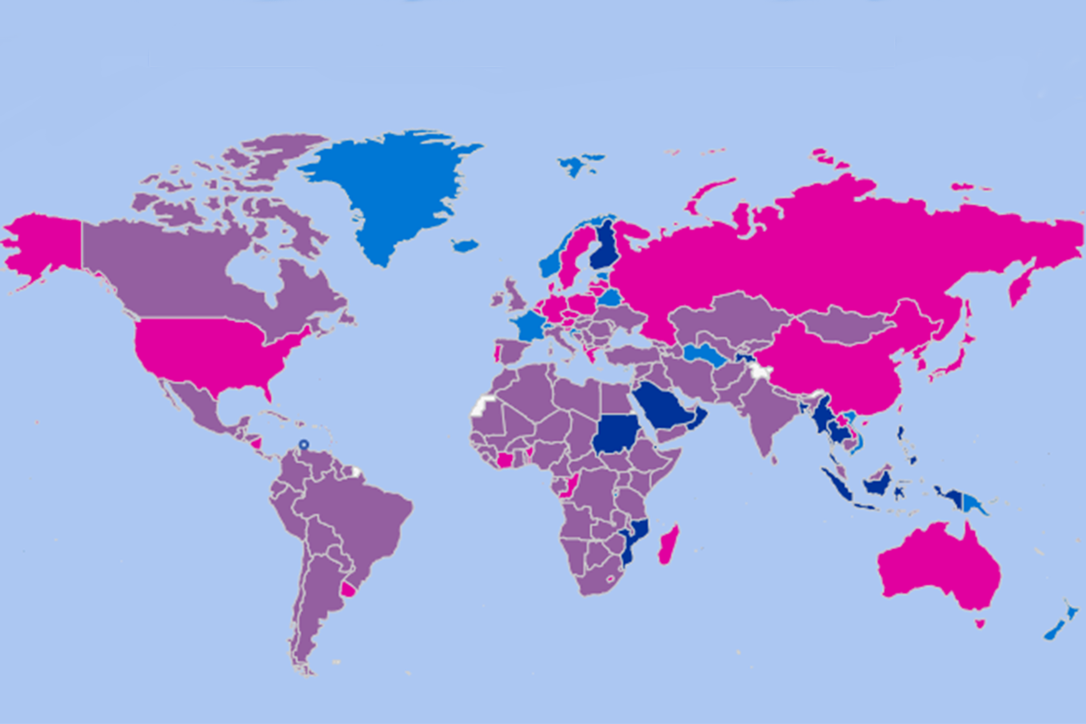 Map of the world colour-coded by level of school closures. 