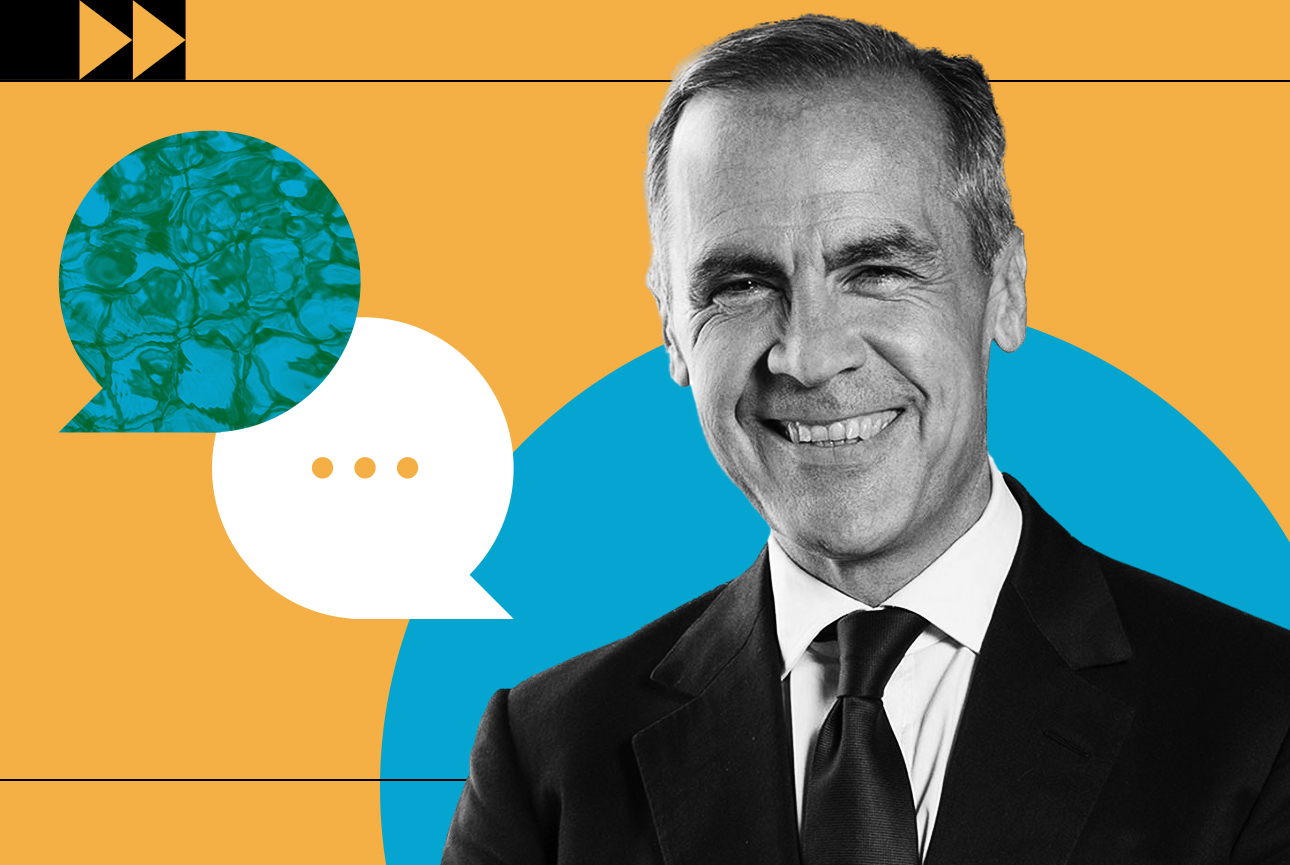 Mark Carney with speech bubbles