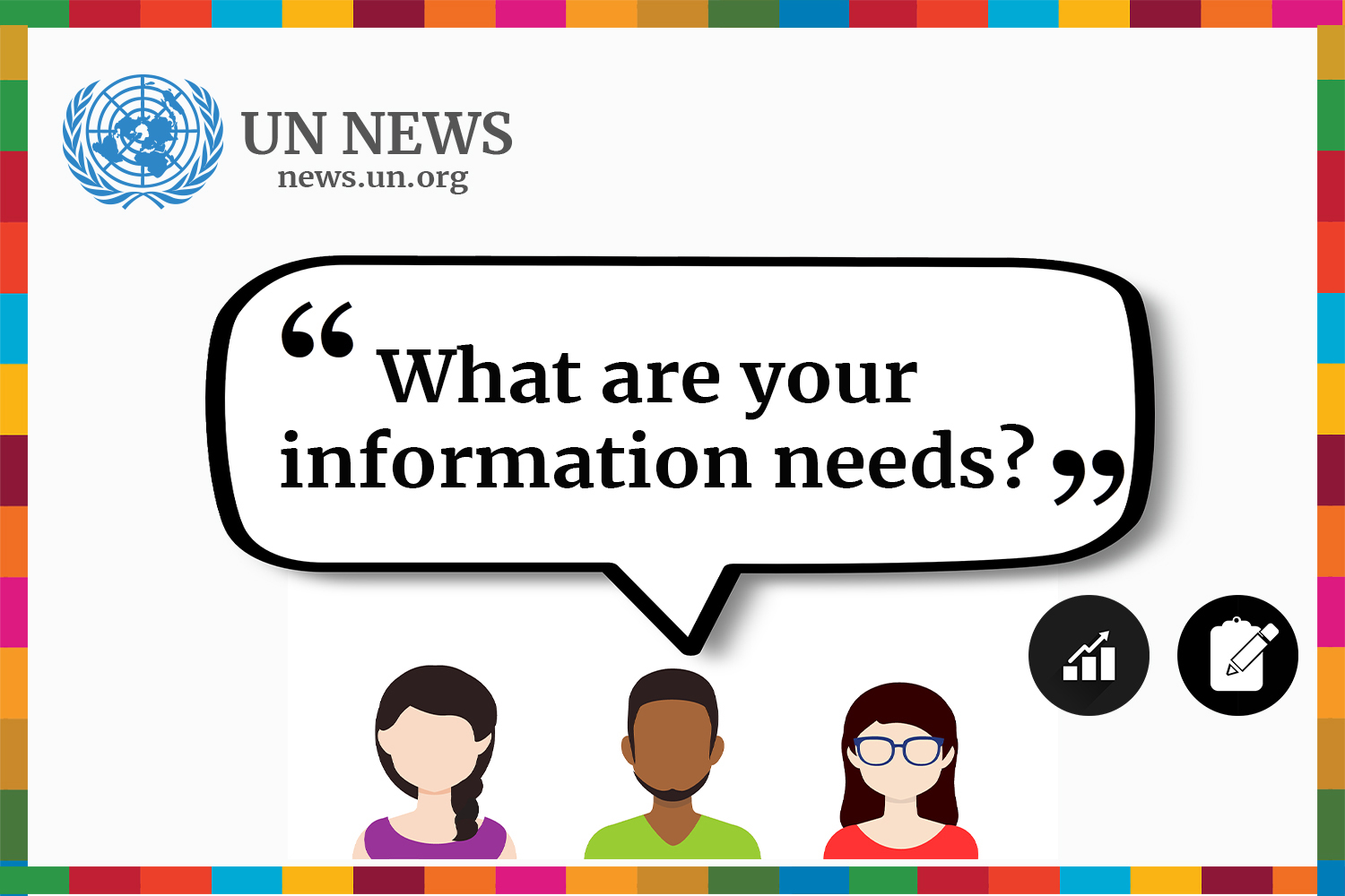 illustration of people with speech bubble: What are your information needs