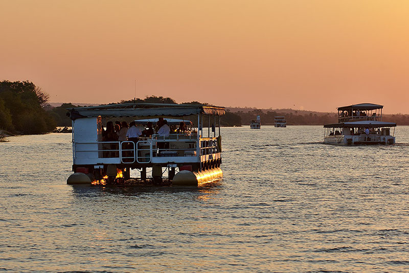 Tourist boats cruising the Zambezi River