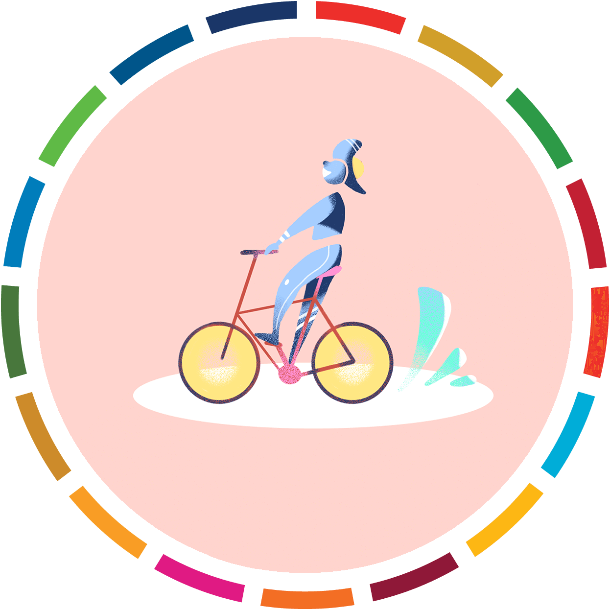 Composição gráfica: uma pessoa andando de bicicleta
