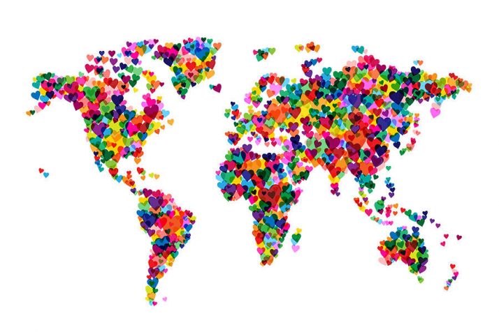 map of the world made up of location pins