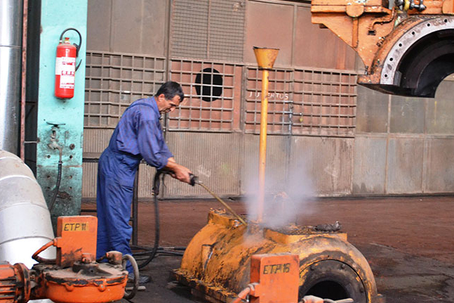 man performing hazardous work