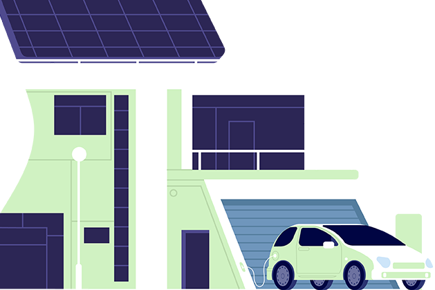 illustration of solar powered house and electric car