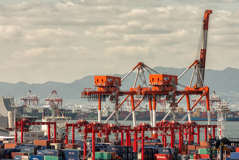 Container terminal in the Port of Osaka, Japan. 