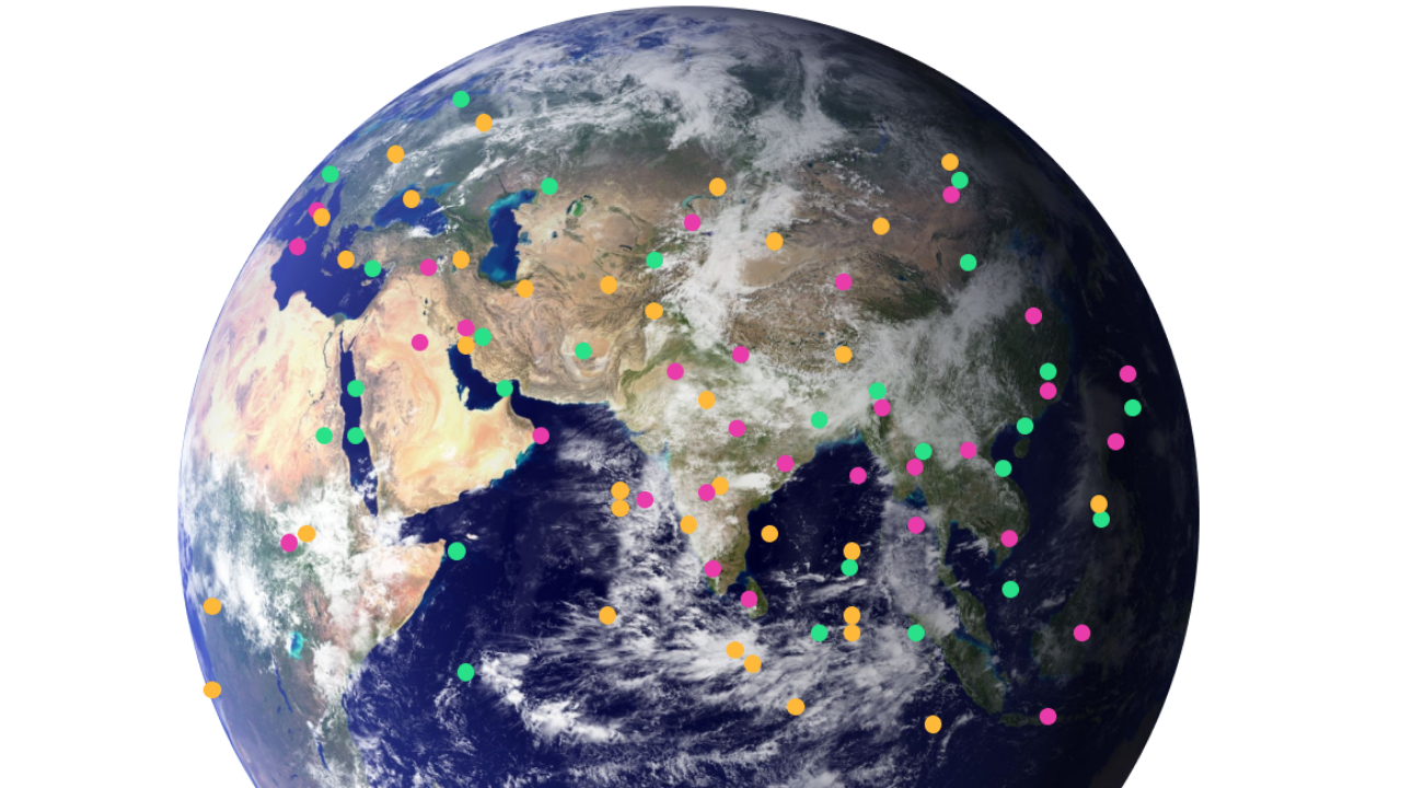 Planet Earth with location pins